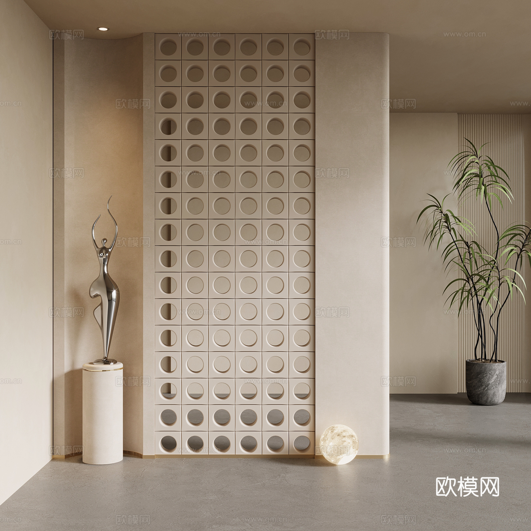现代侘寂玄关 玄关墙 隔断su模型