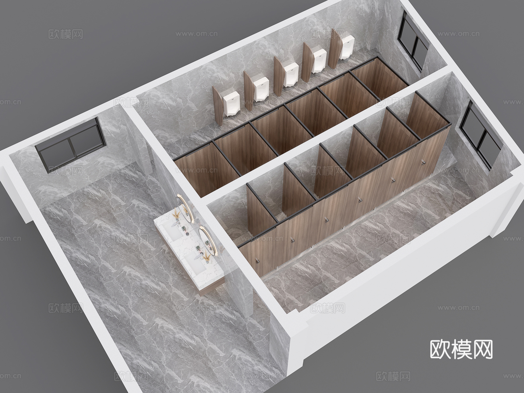 公共卫生间 卫生间 卫生间鸟瞰 台盆 蹲便器su模型