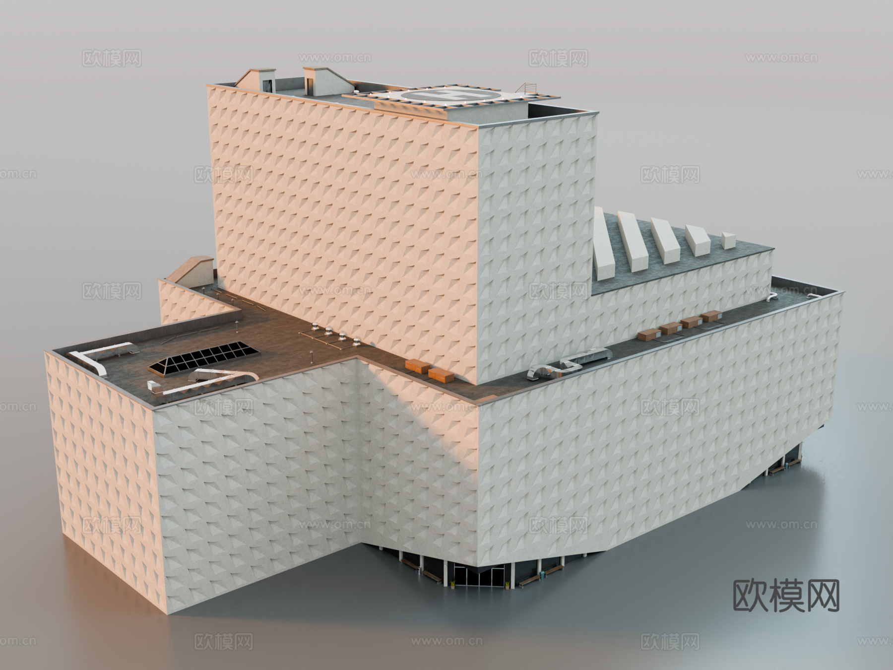 城市建筑 洛杉矶建筑 商业建筑 办公楼 多层办公楼配楼 美式su模型