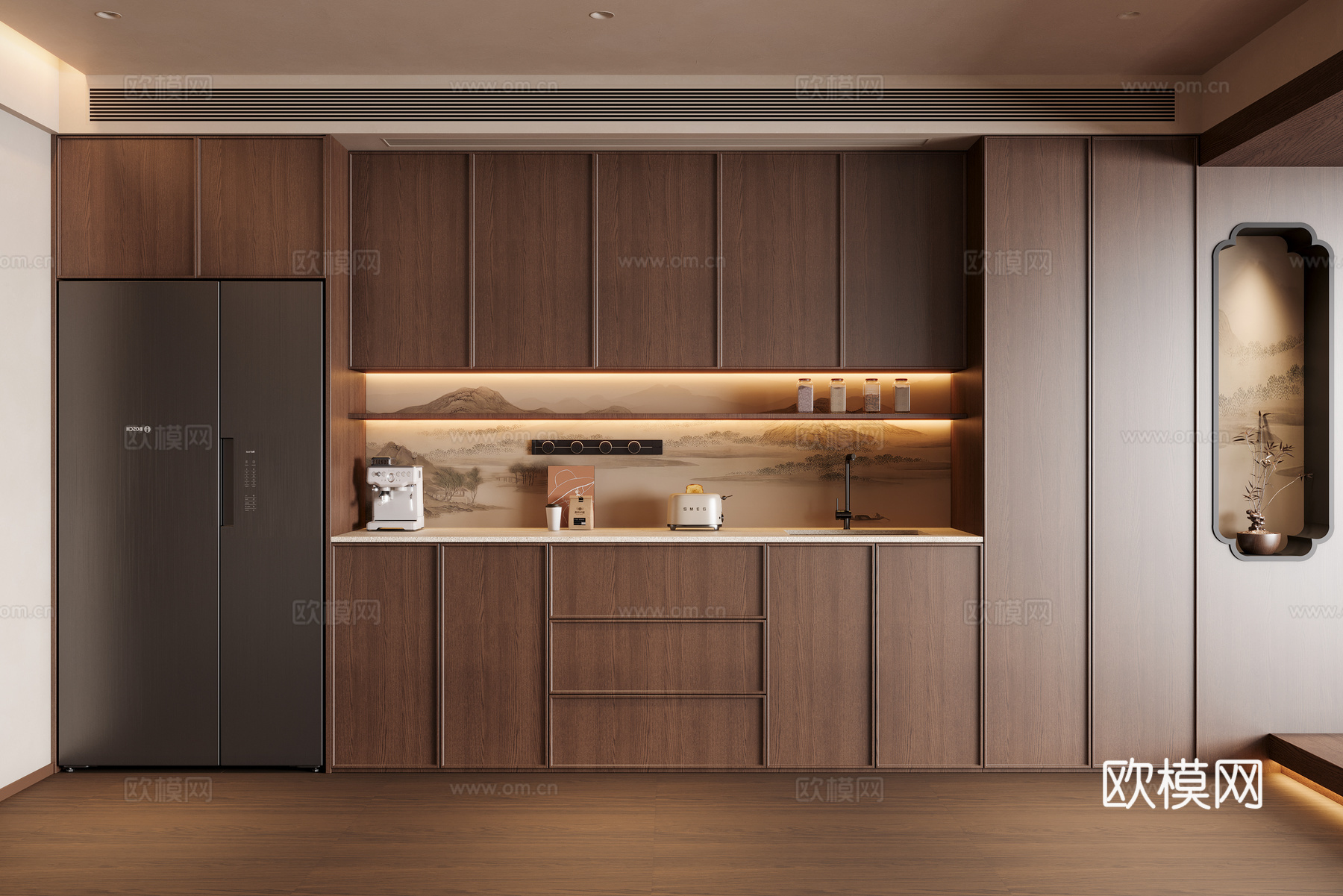 新中式中古风酒柜 餐边柜3d模型下载