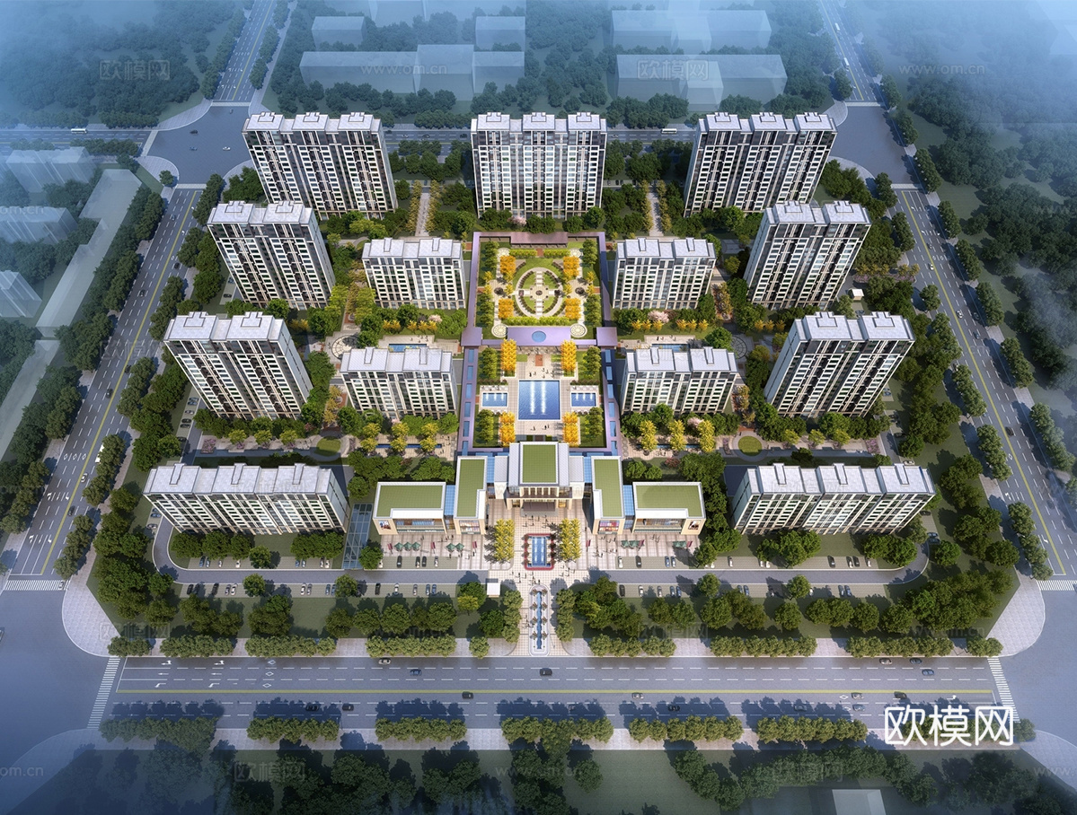 现代小区建筑  小高层住宅 小区建筑鸟瞰su模型