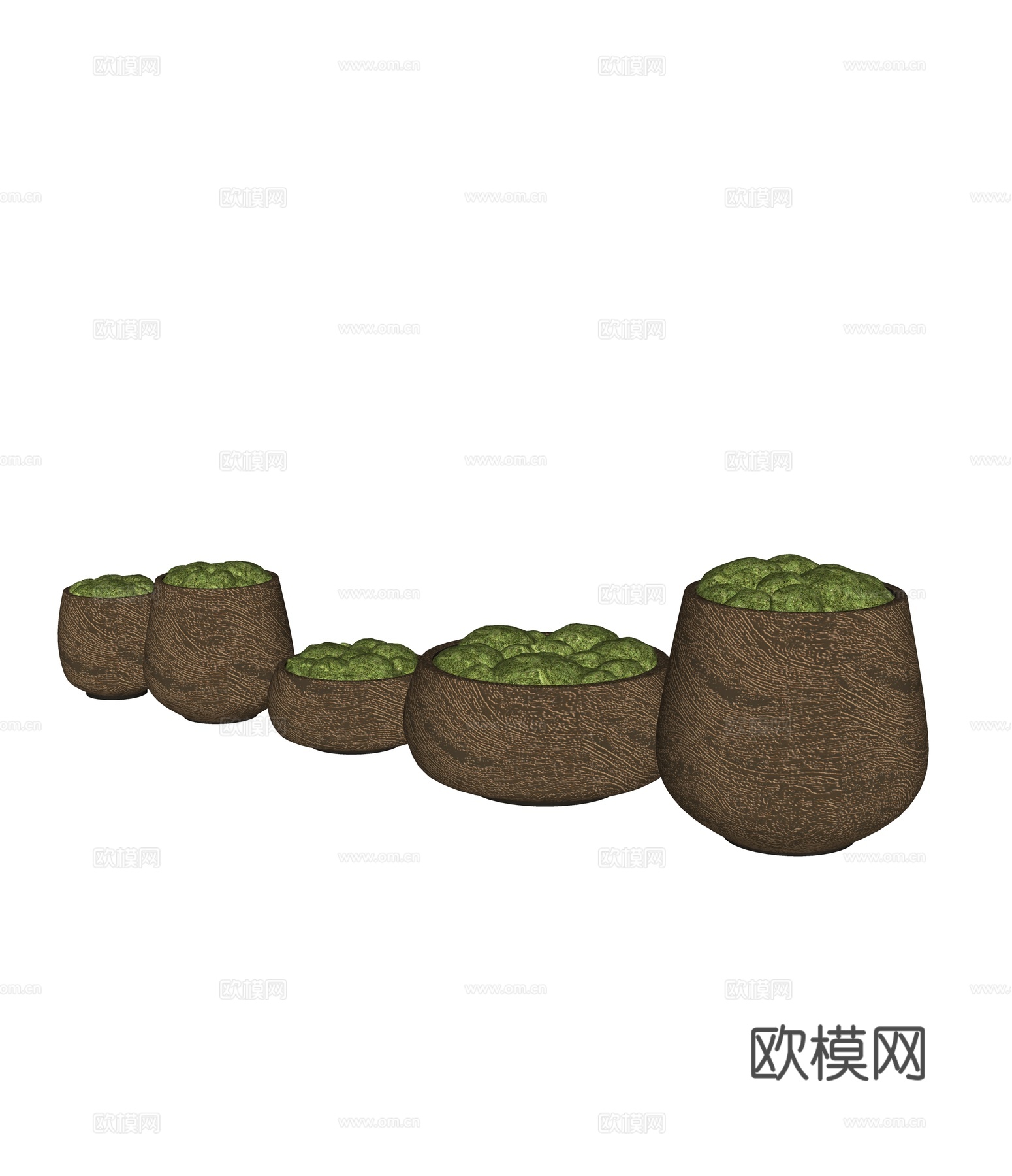 新中式苔藓盆景盆栽su模型