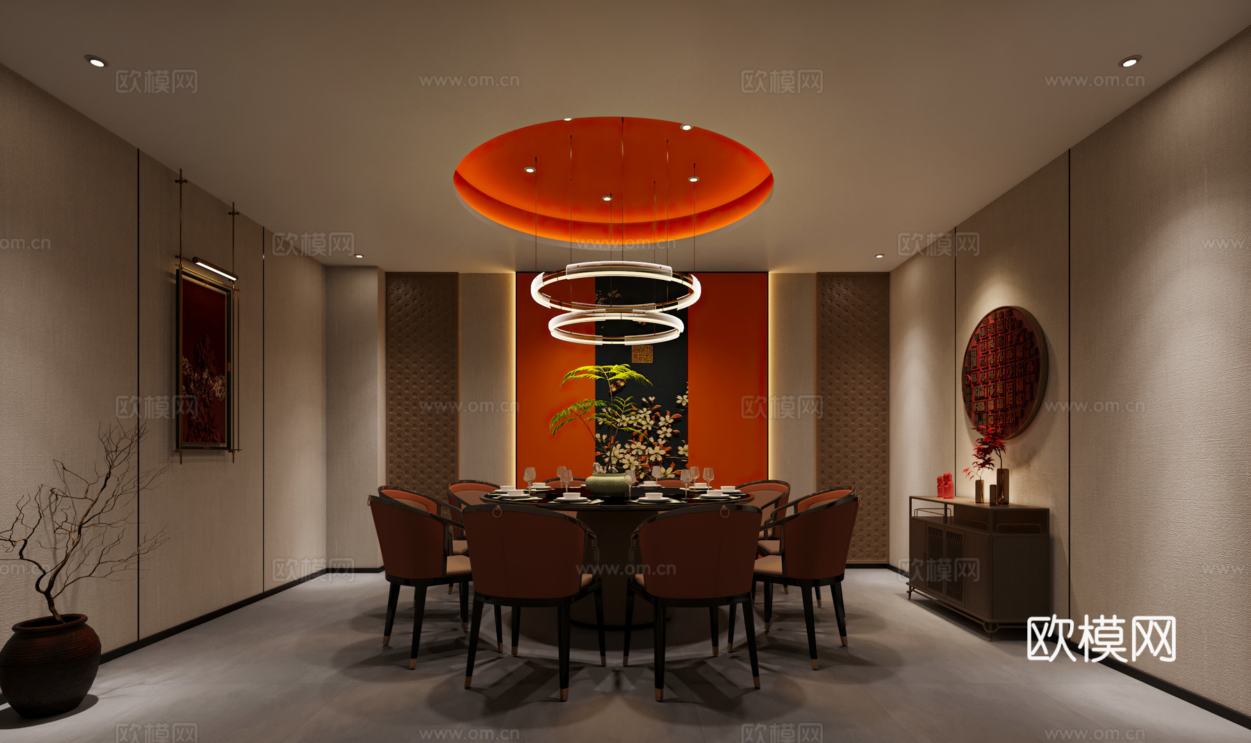 新中式餐饮包厢 餐厅包厢 包厢 新中式圆桌 酒店包厢 火锅店3d模型下载
