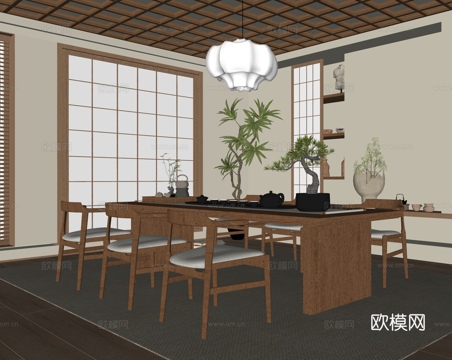 现代茶室 茶桌椅 茶具摆件 茶椅su模型