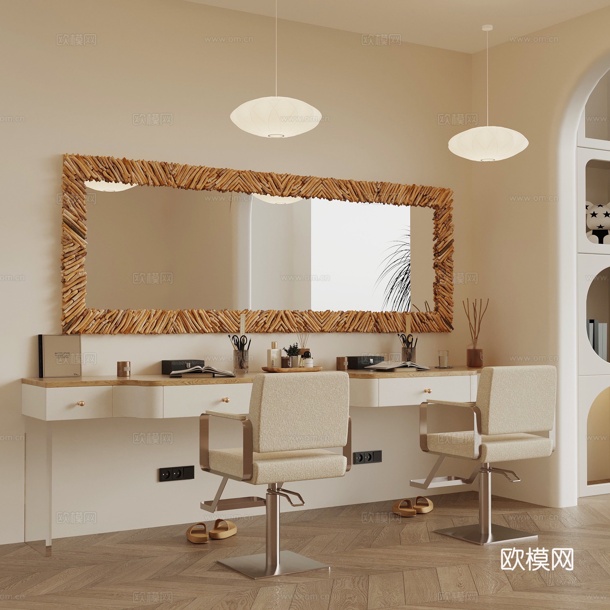 现代奶油风梳妆台 化妆台3d模型下载