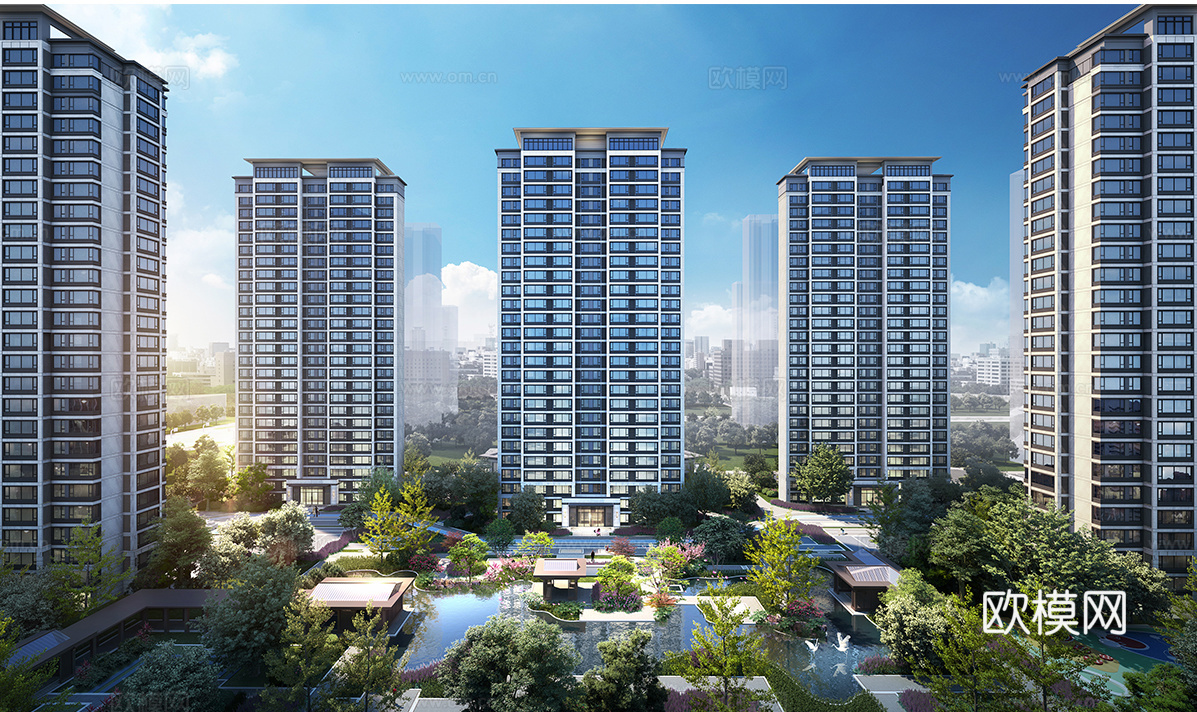 新中式小区建筑  小高层住宅 小区建筑鸟瞰su模型
