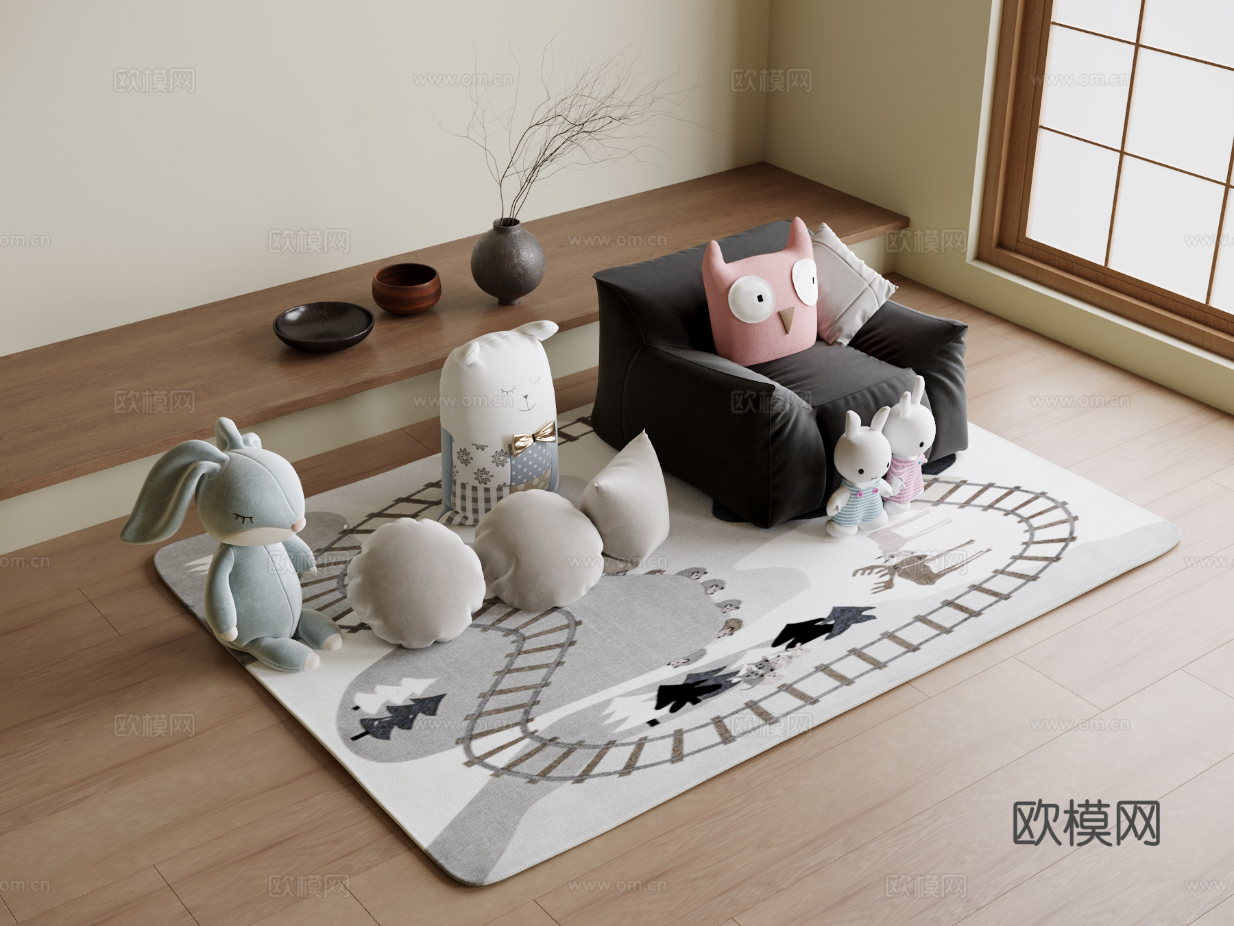 现代毛绒玩具 儿童地毯 儿童懒人沙发 儿童地毯3d模型下载