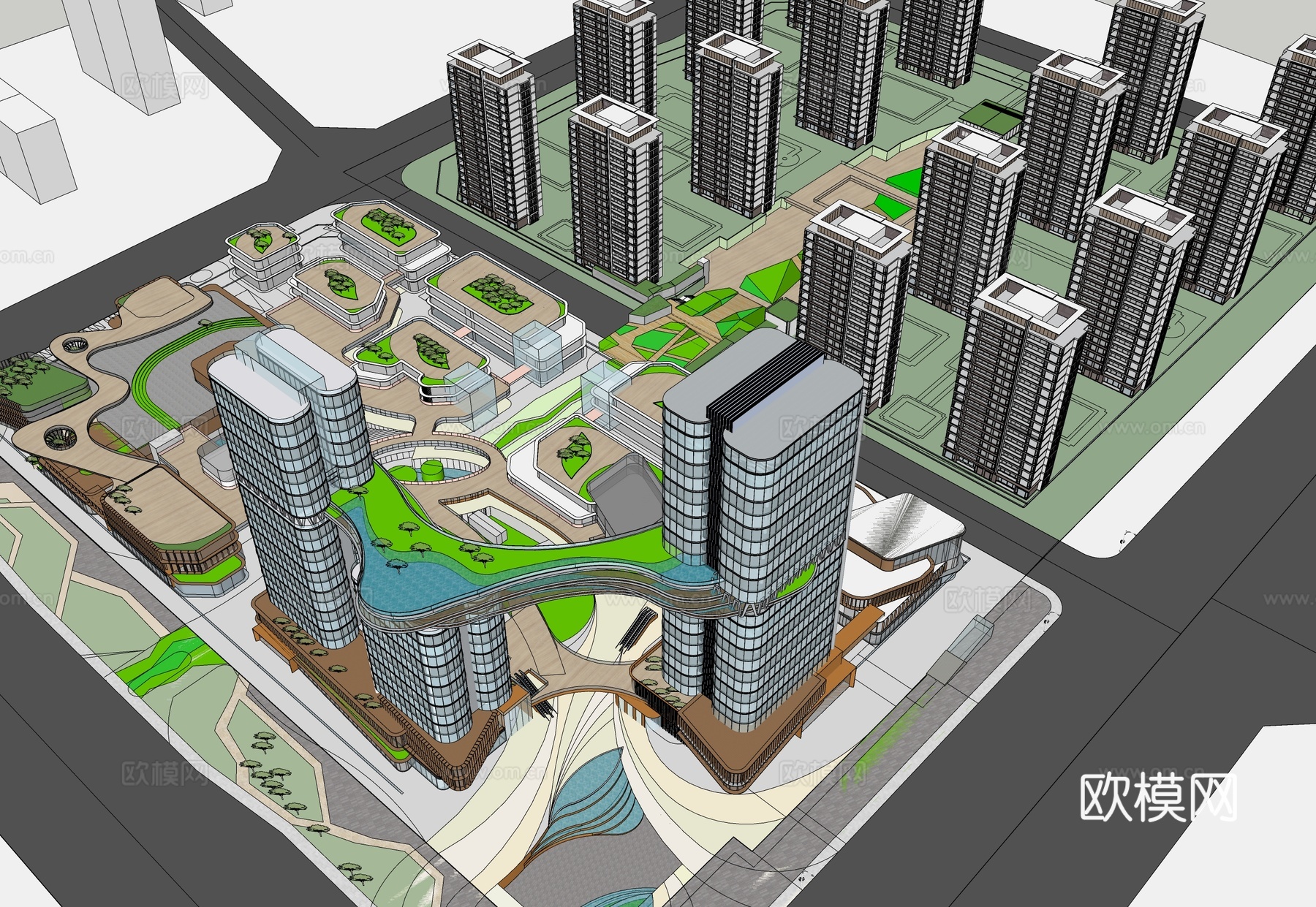 现代小区建筑 商业综合体 小区鸟瞰su模型
