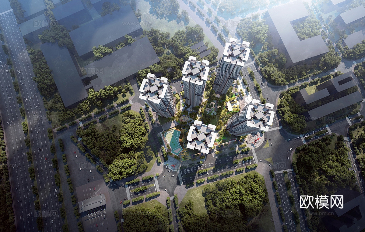 现代小区建筑  小高层住宅 小区建筑鸟瞰su模型