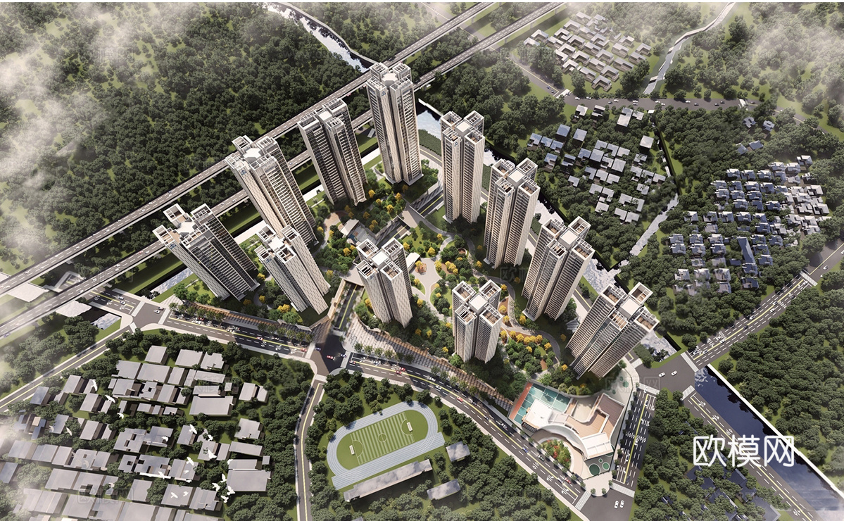 现代小区建筑 保障房住宅  小区鸟瞰图su模型