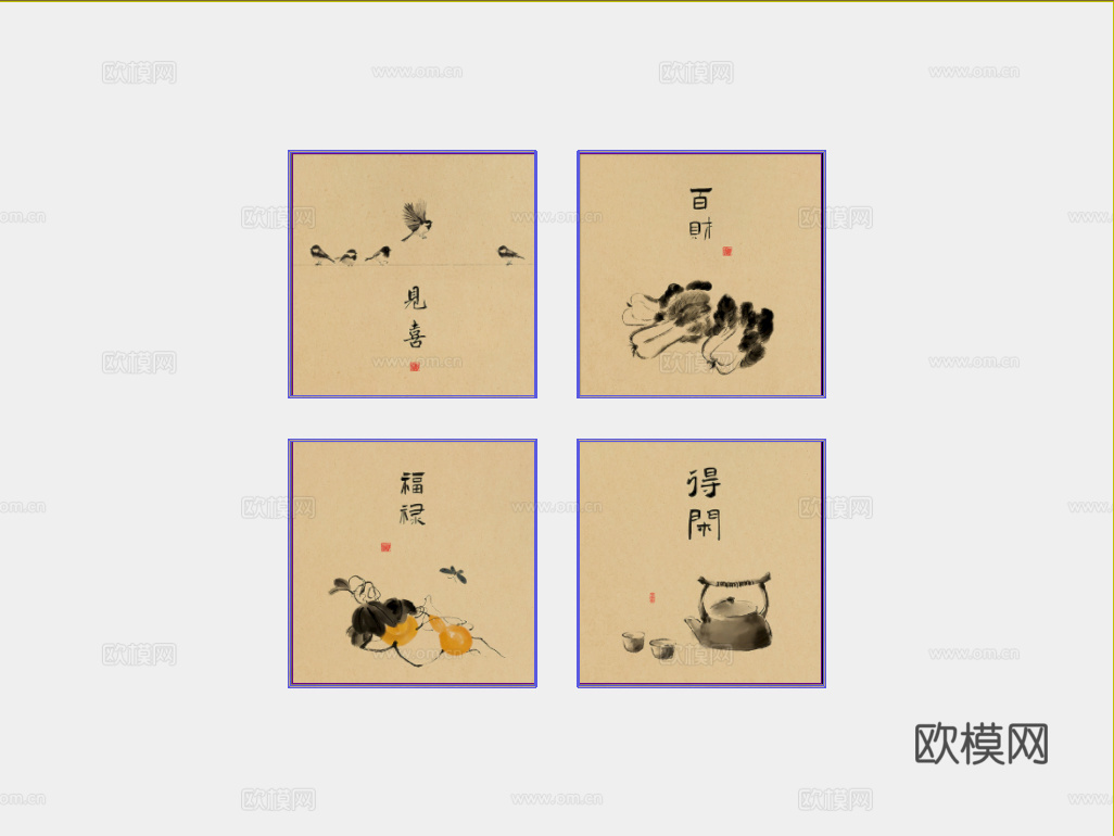 中式组合画su模型
