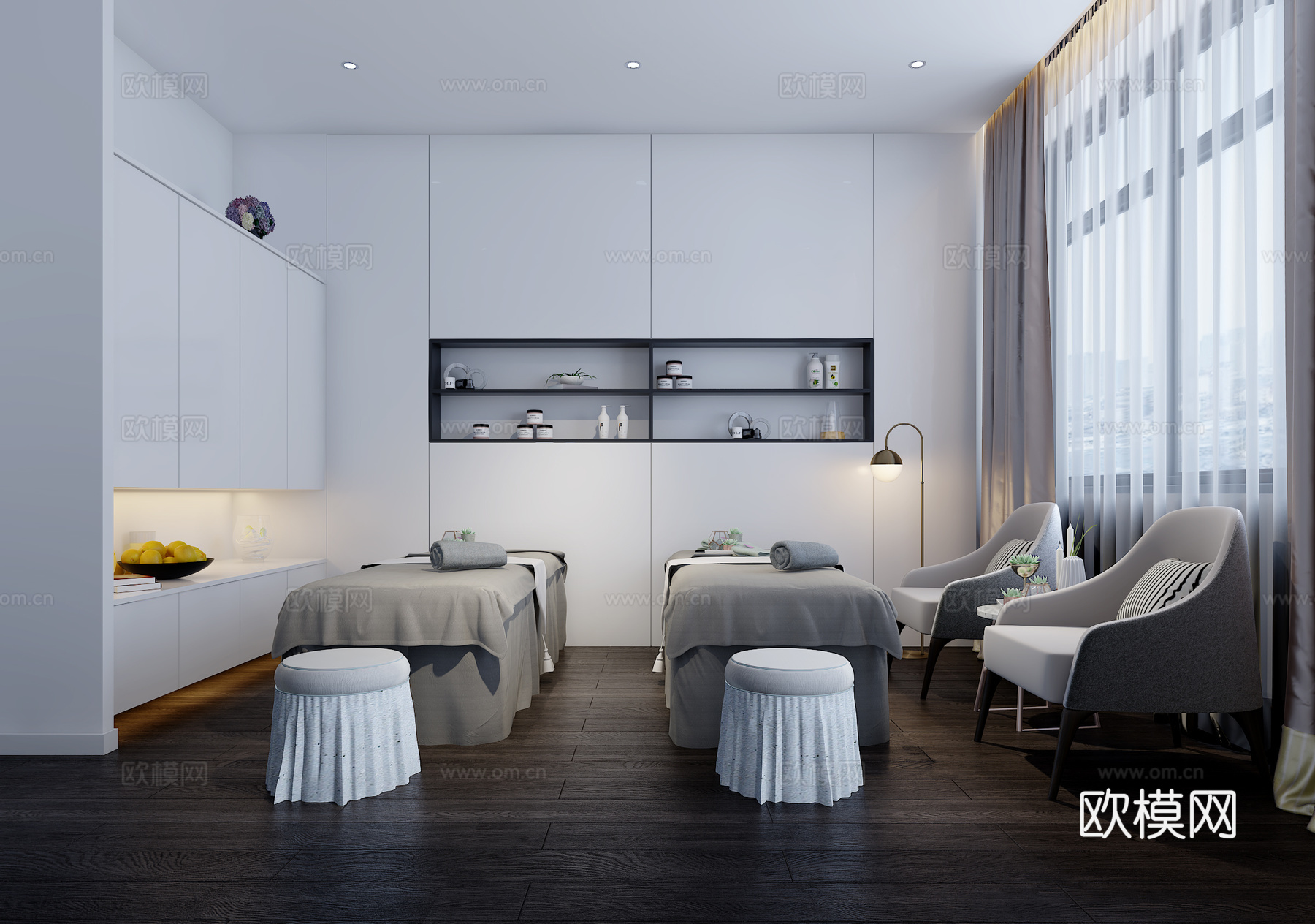 新中式极简spa会所玄关按摩3d模型下载（渲染图2）