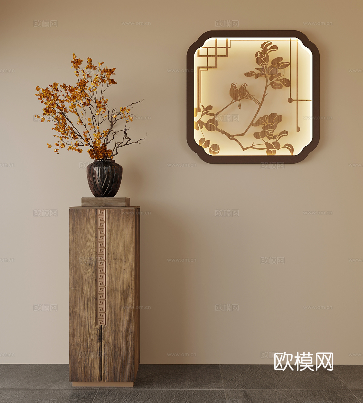 中古风花瓶 窗花 壁灯su模型