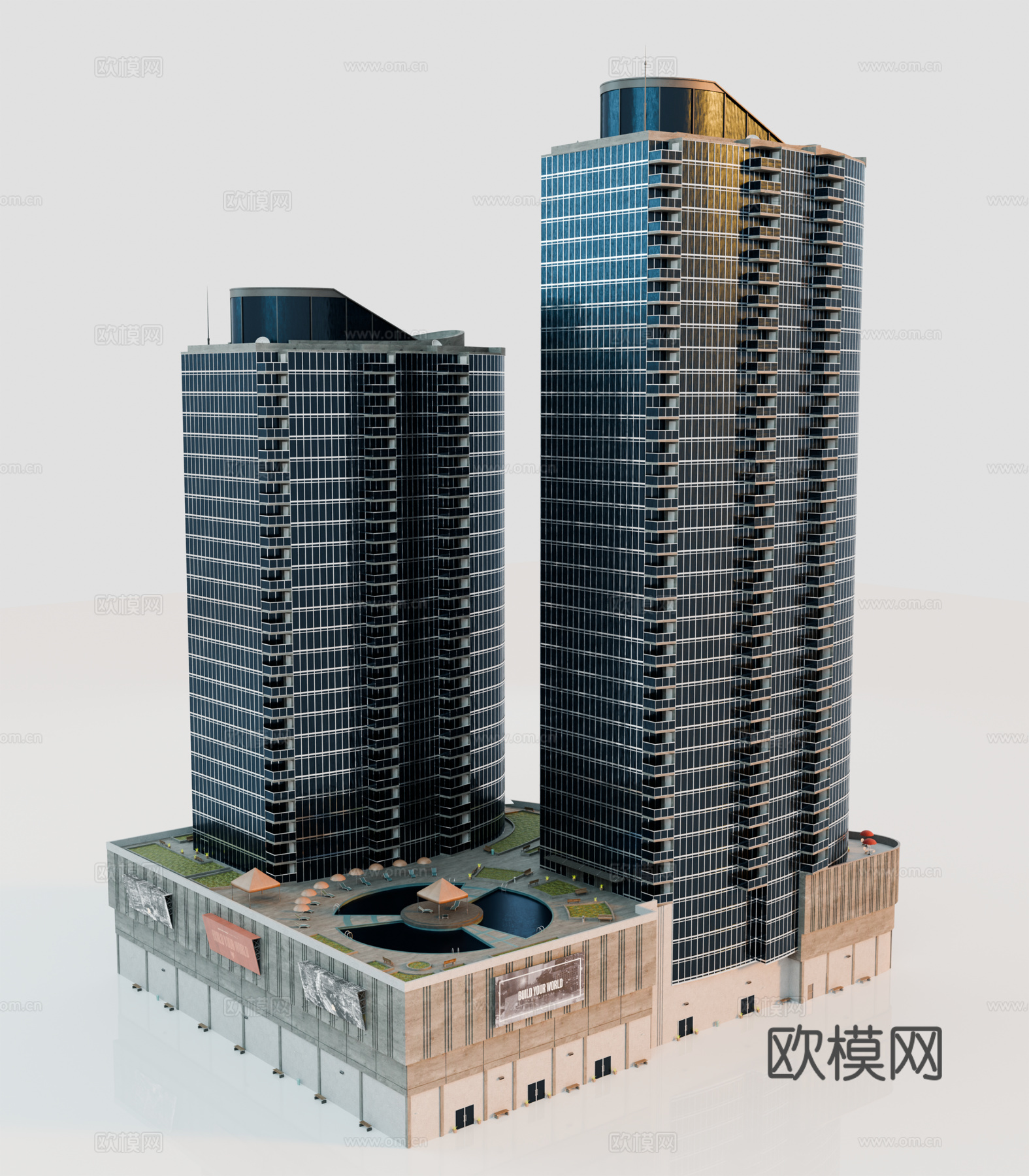 高楼大厦CBD 城市高楼 洛杉矶建筑 写字楼 城市高层建筑su模型