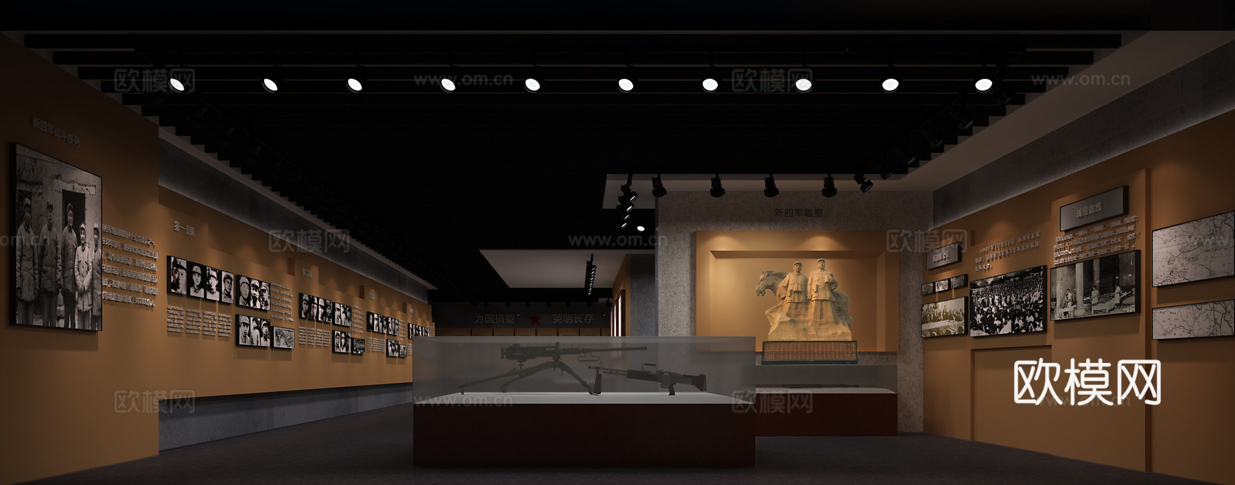 新中式小型新四军博物馆3d模型下载（渲染图1）