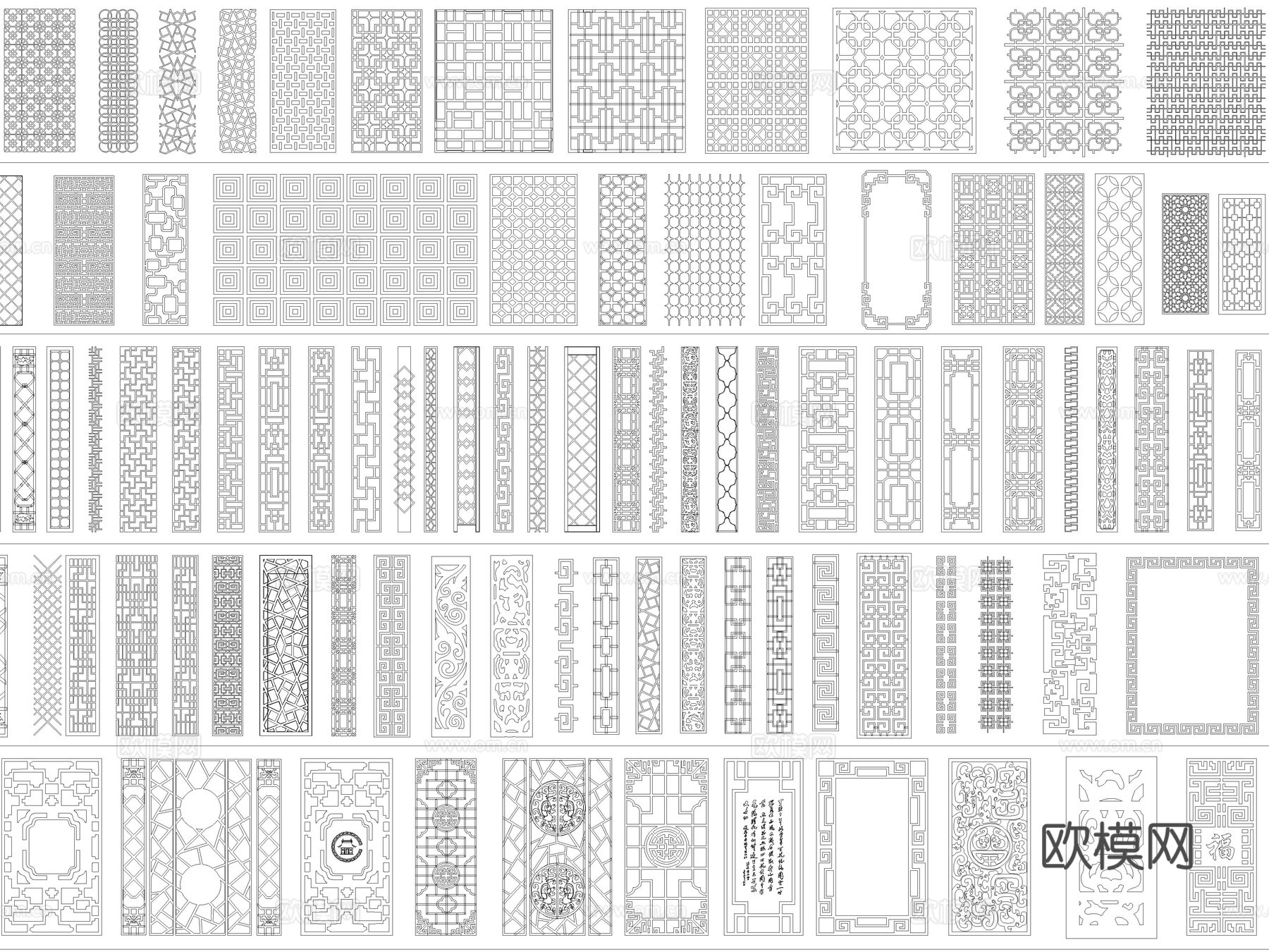 2025年中式雕花屏风隔断花纹角花CAD图库cad施工图