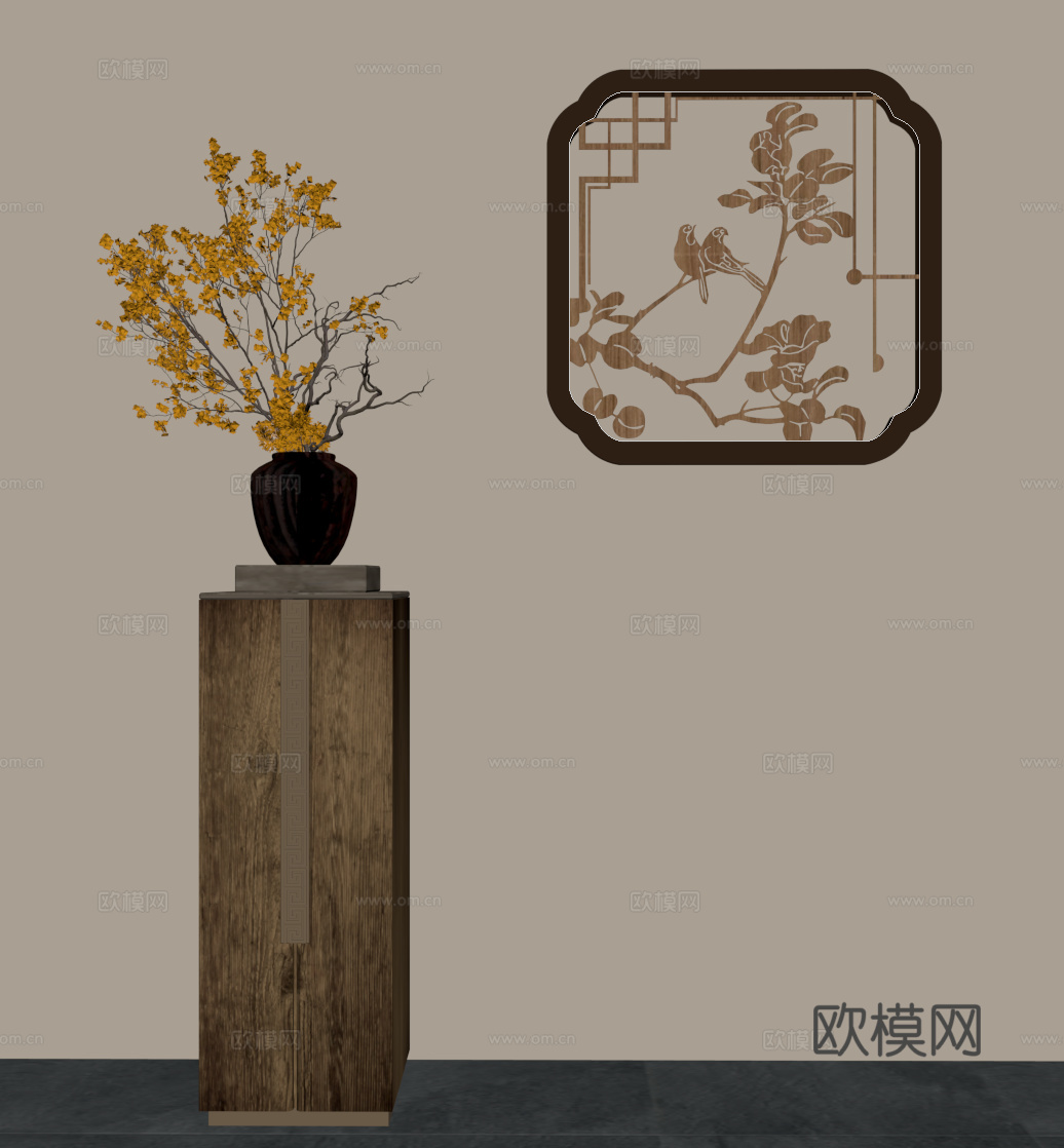 中古风花瓶 窗花 壁灯su模型
