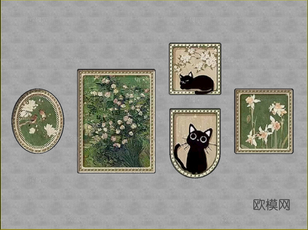 客厅组合画 法式组合画 艺术组合画su模型
