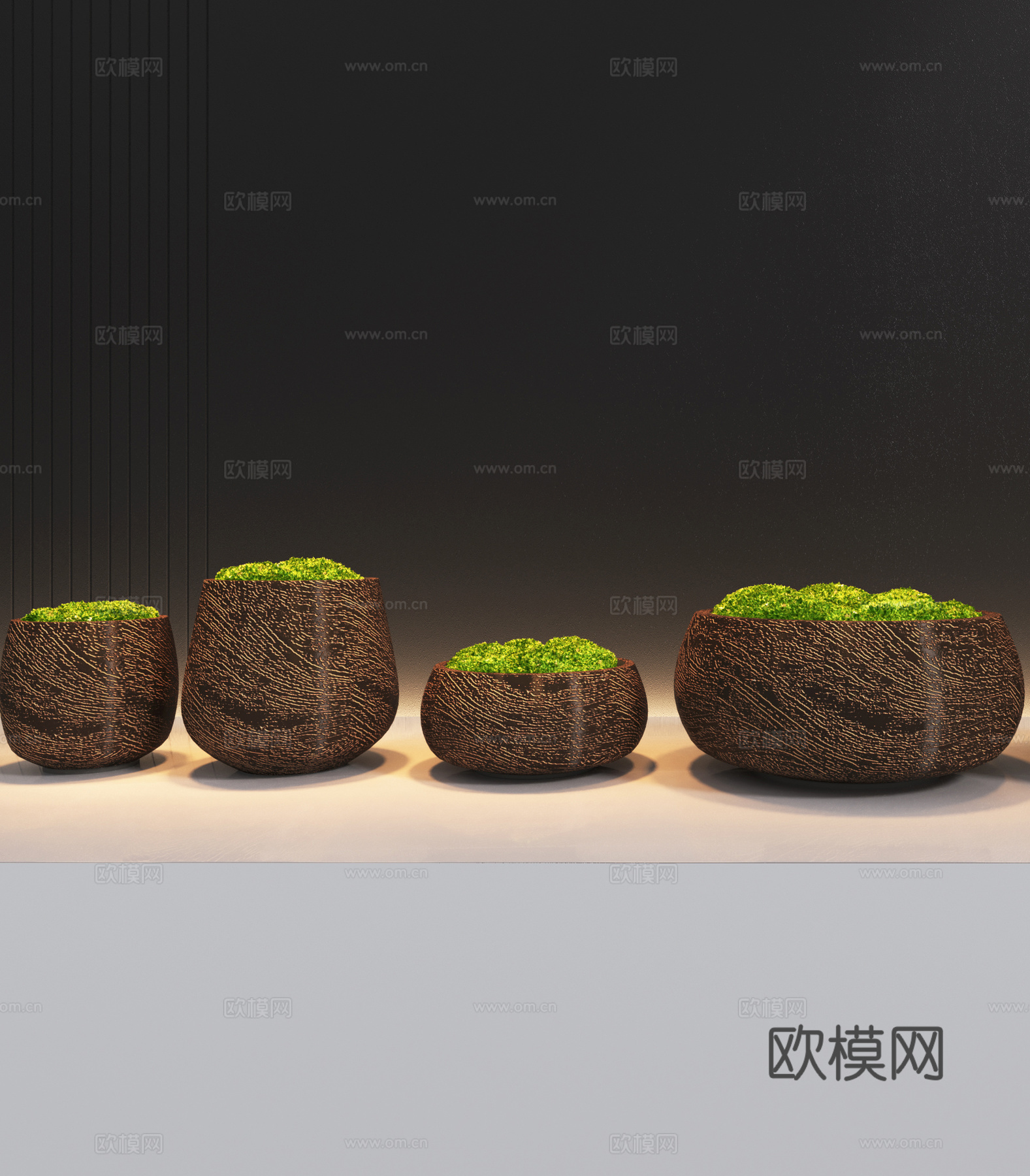 新中式苔藓盆景盆栽su模型