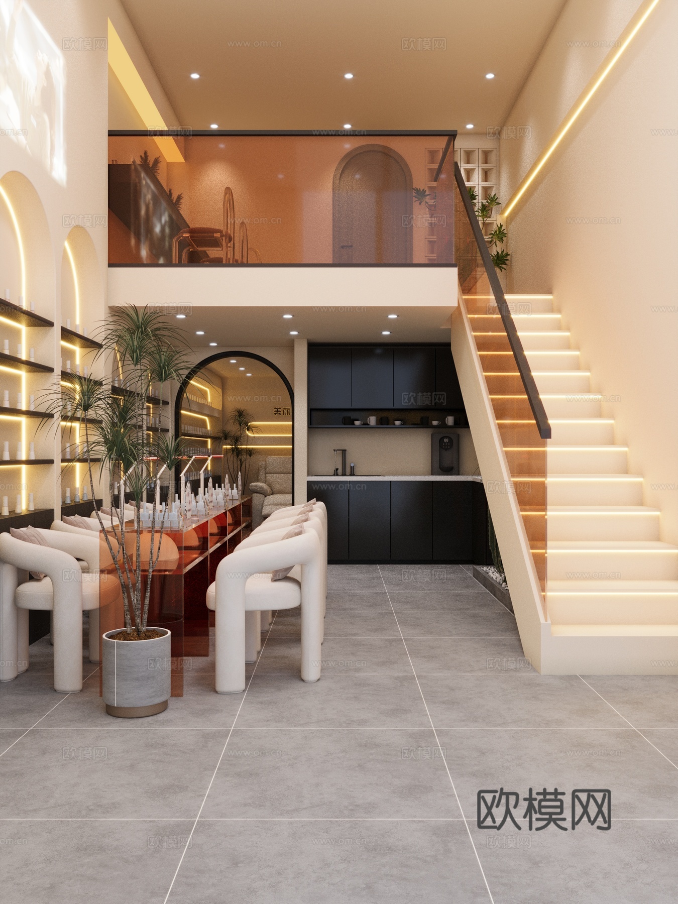 法式奶油美甲店 美甲店3D模型免费3d模型下载（渲染图3）