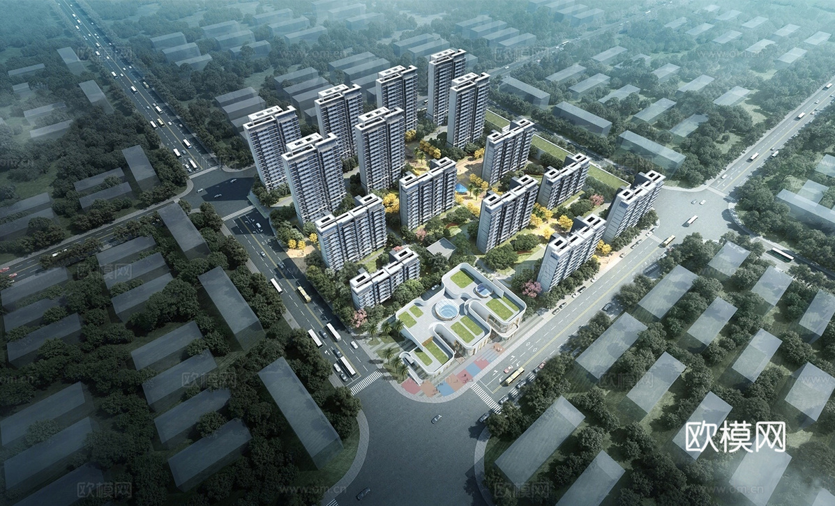现代小区建筑  小高层住宅 小区建筑鸟瞰su模型