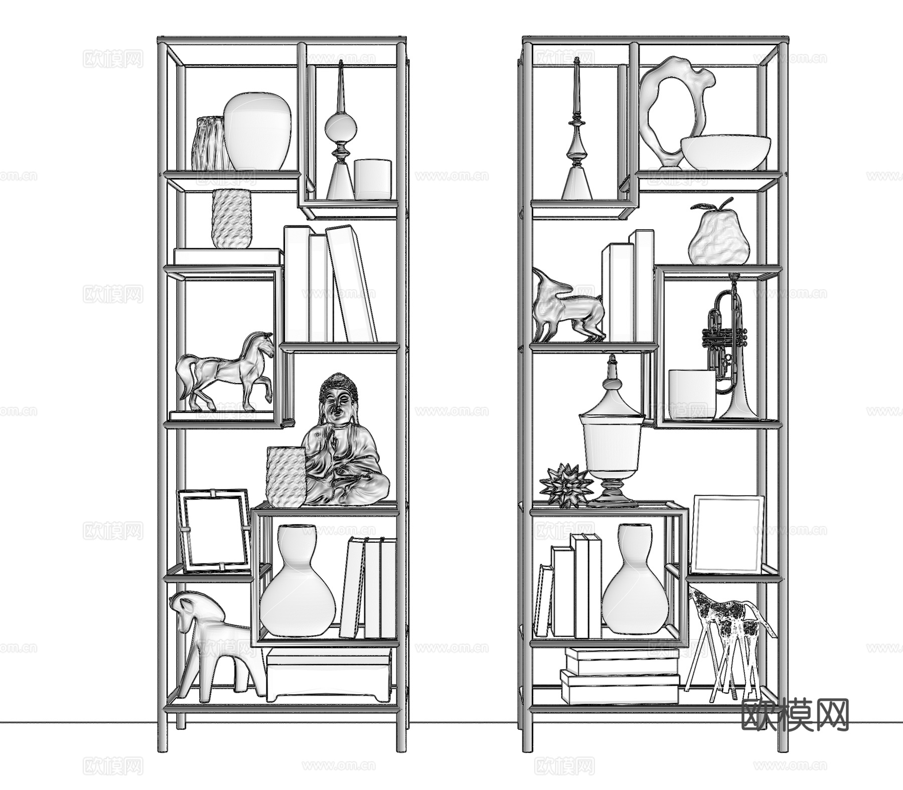现代书架装饰品书本组合3d模型下载（渲染图1）