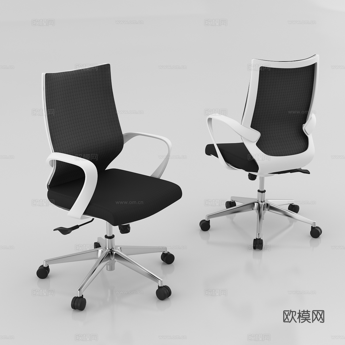 现代办公室 不锈钢脚架职员椅 网布员工椅 办公椅白底图3d模型下载