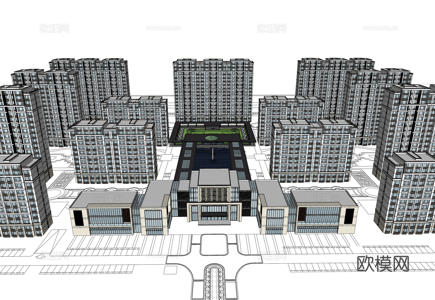 现代小区建筑  小高层住宅 小区建筑鸟瞰su模型