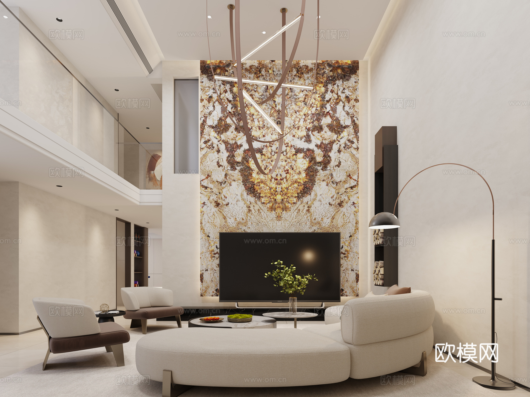 现代别墅挑高客厅3d模型下载