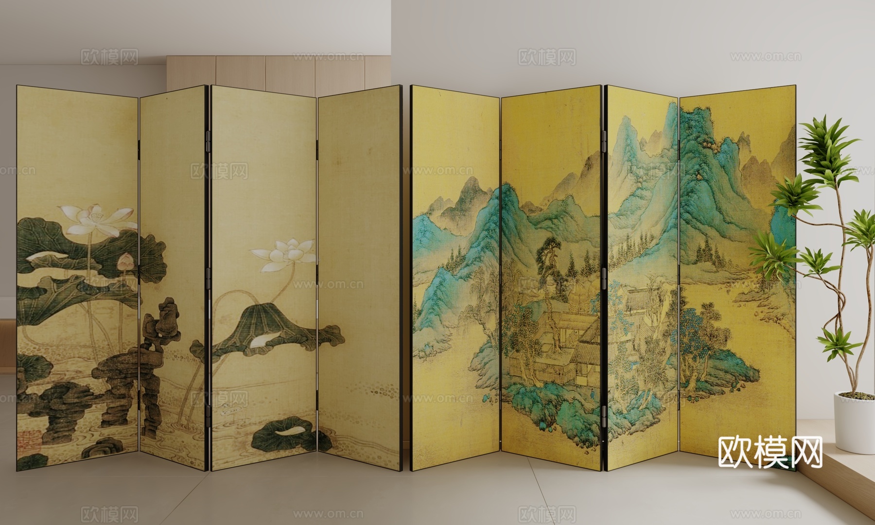 新中式屏风3d模型下载