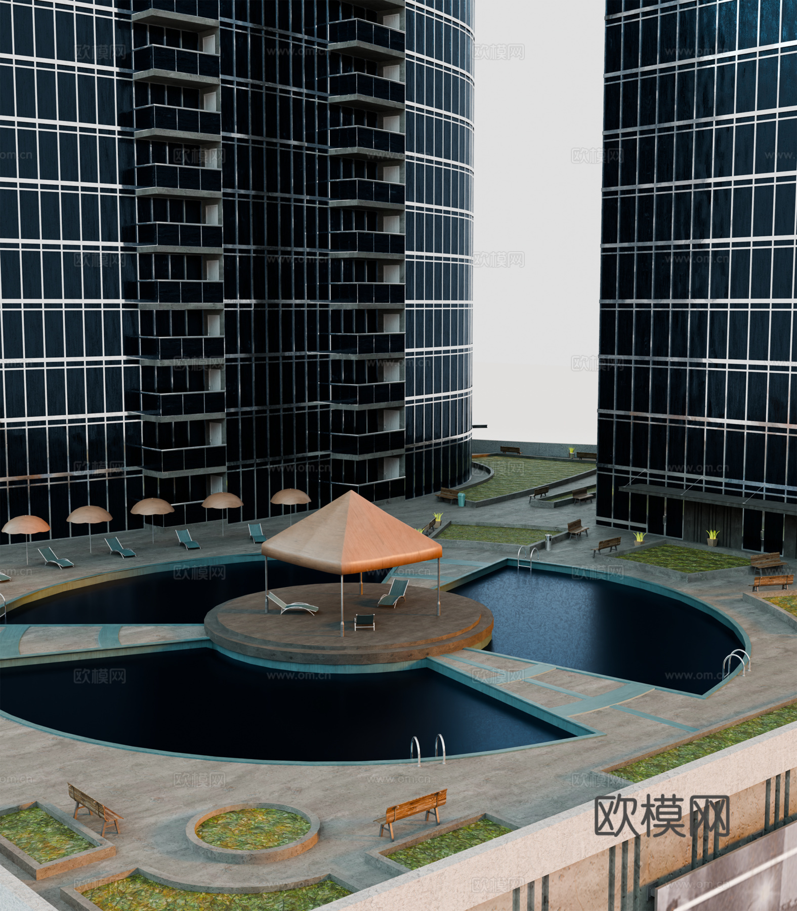 高楼大厦CBD 城市高楼 洛杉矶建筑 写字楼 城市高层建筑su模型