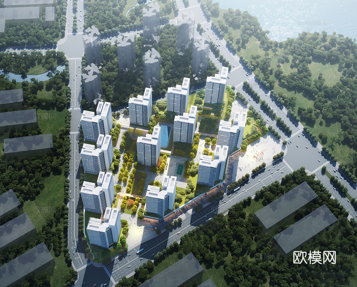 现代小区建筑  小高层住宅 小区建筑鸟瞰su模型