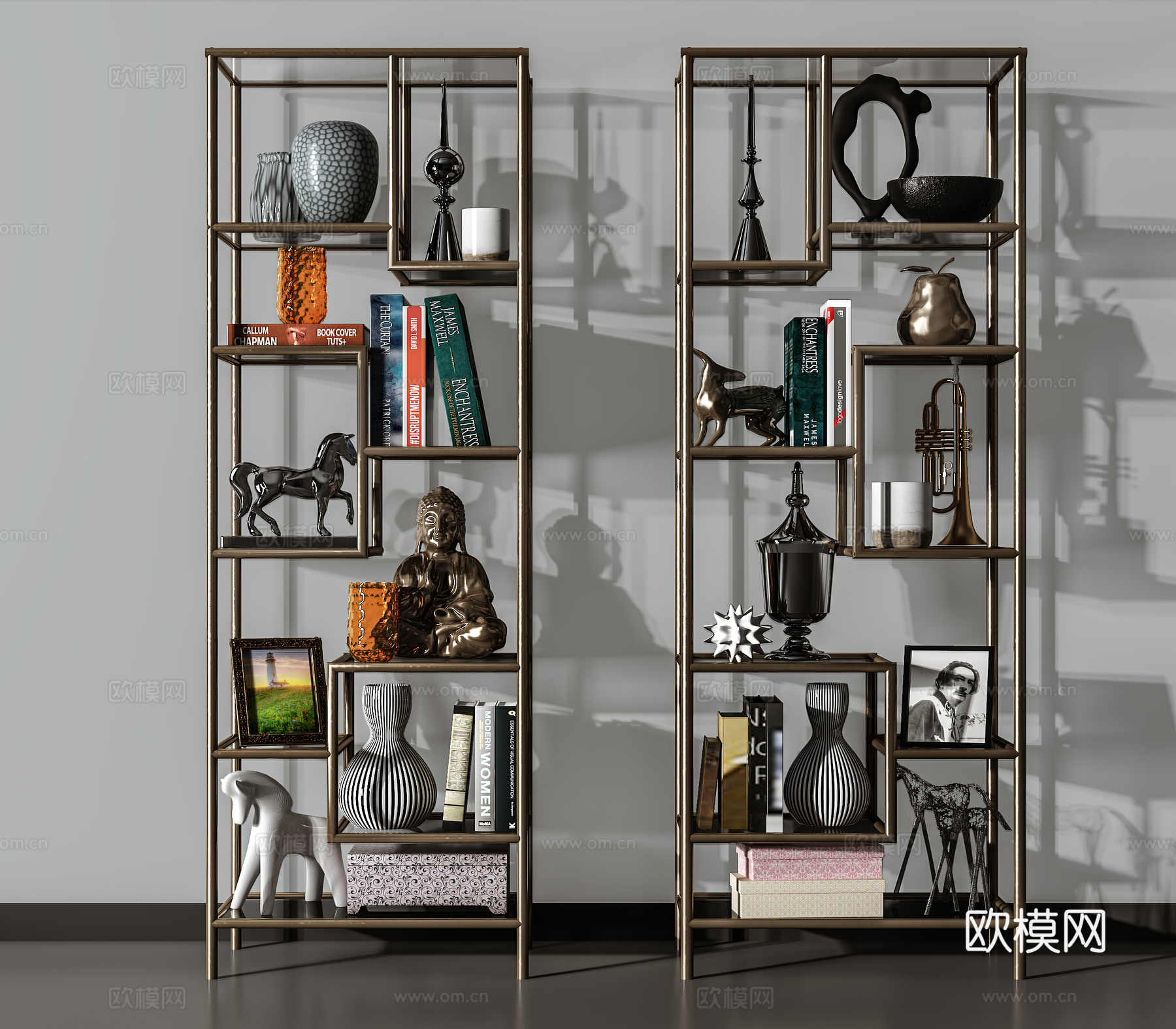 现代书架装饰品书本组合3d模型下载（渲染图3）
