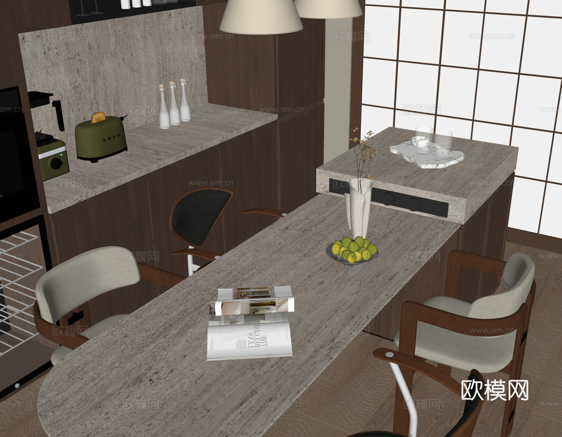 现代餐厅 餐桌椅su模型