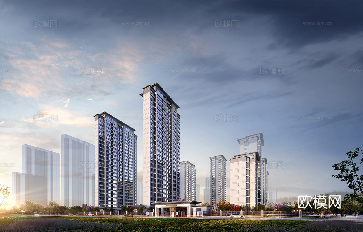 新中式小区建筑  小高层住宅 小区建筑鸟瞰su模型