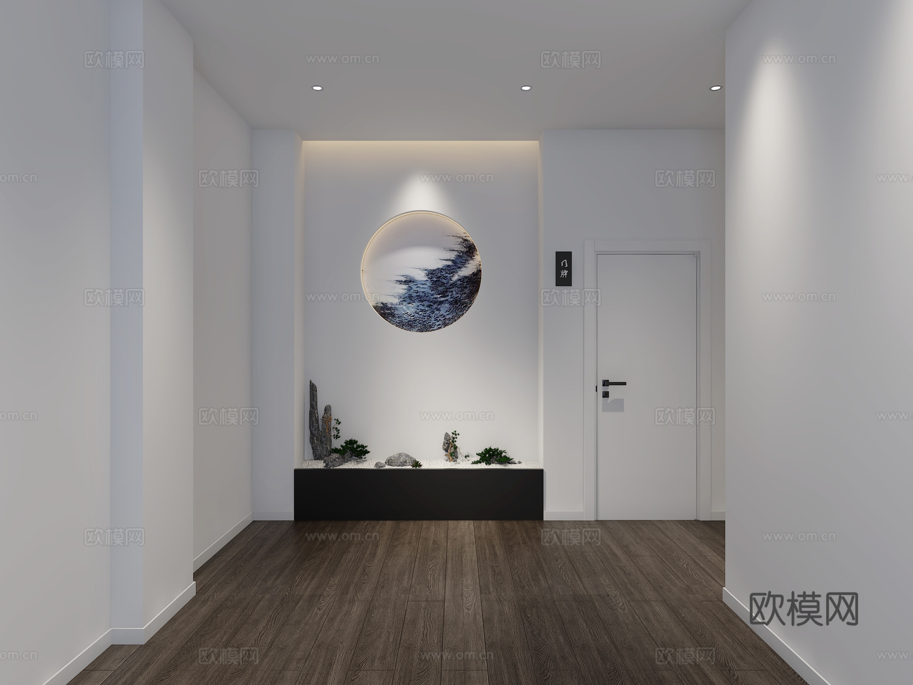 新中式极简spa会所玄关按摩3d模型下载（渲染图1）