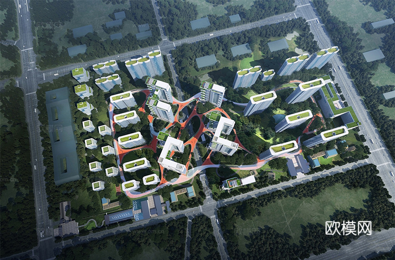 现代小区建筑  高层住宅 小区建筑鸟瞰su模型