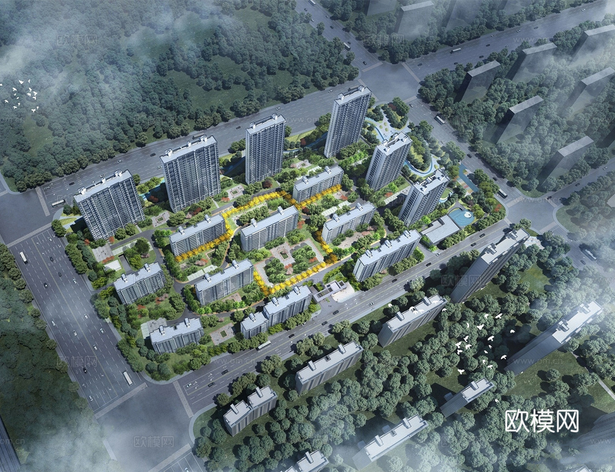 现代小区建筑  小高层住宅 小区建筑鸟瞰su模型
