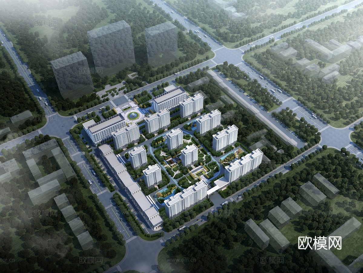 现代小区建筑  小高层住宅 小区建筑鸟瞰su模型