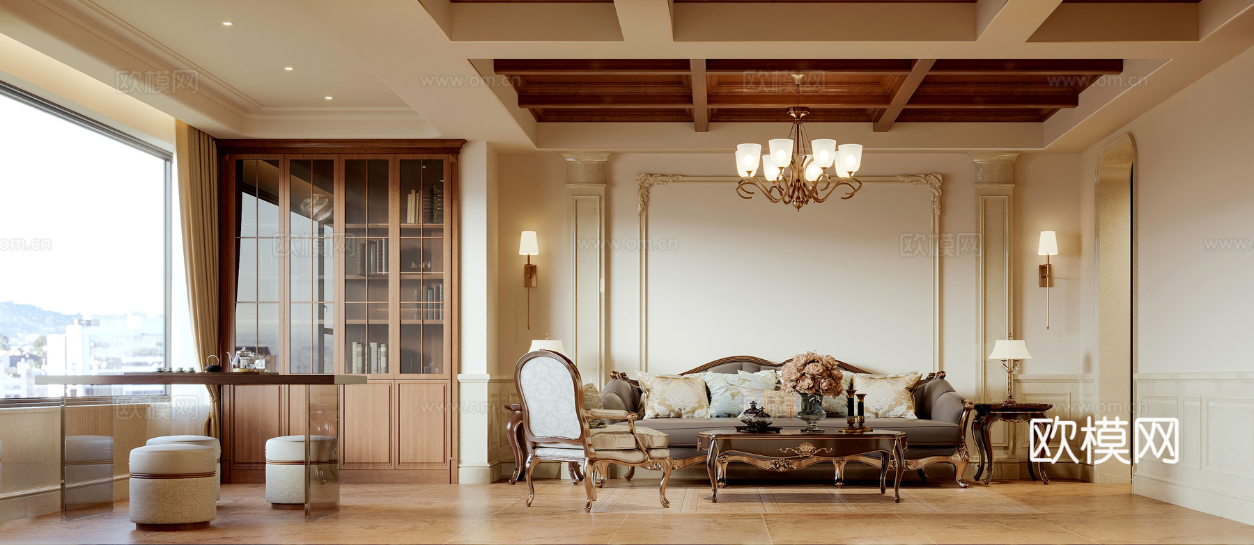 欧式客厅玄关3d模型下载（渲染图2）