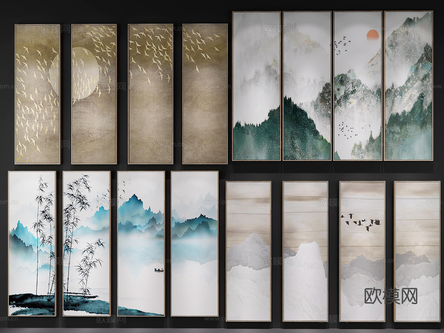 新中式禅意挂画山水水墨挂画3d模型