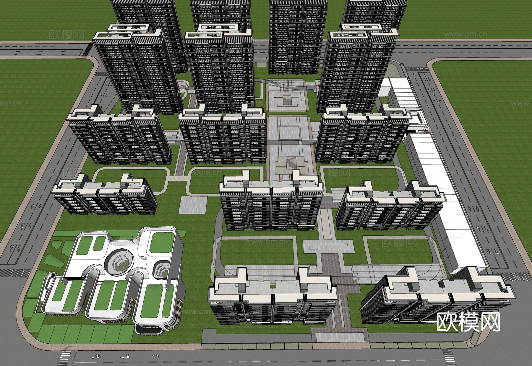 现代小区建筑  小高层住宅 小区建筑鸟瞰su模型