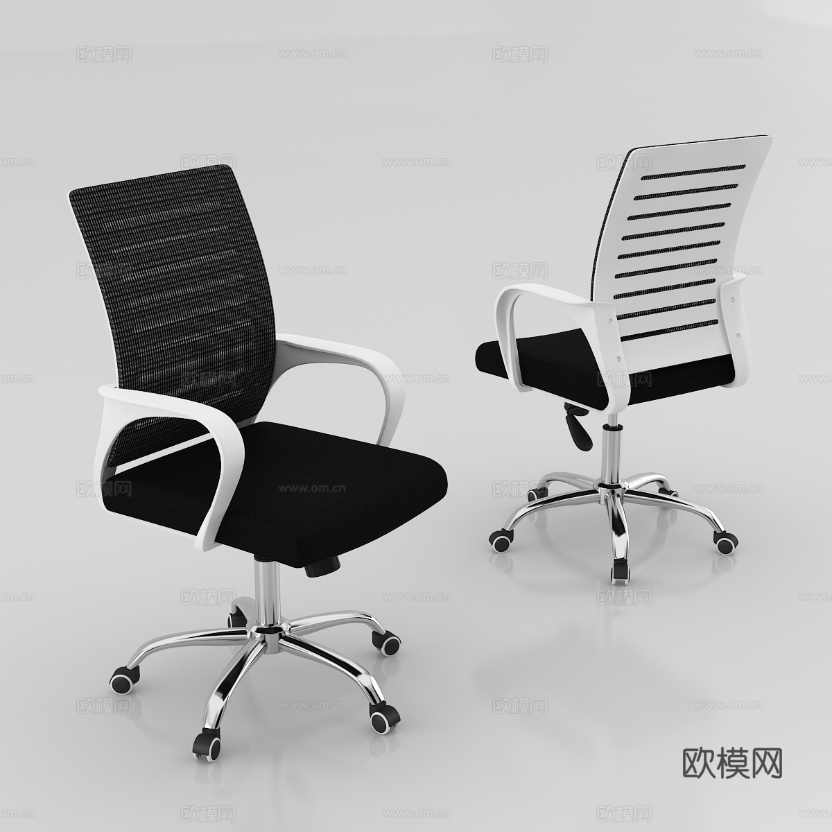 现代办公室 不锈钢脚架职员椅 网布员工椅 办公椅白底图3d模型下载
