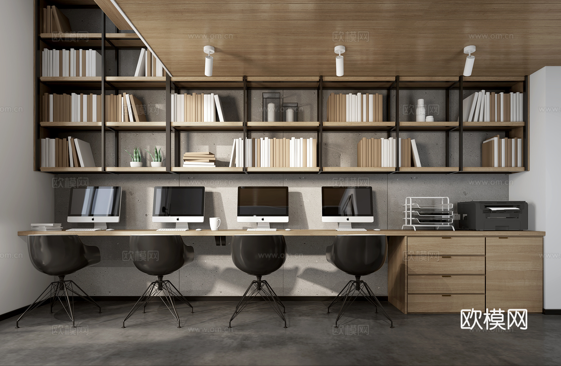 工业风现代loft工业风 办公室 休息区3d模型下载（渲染图2）