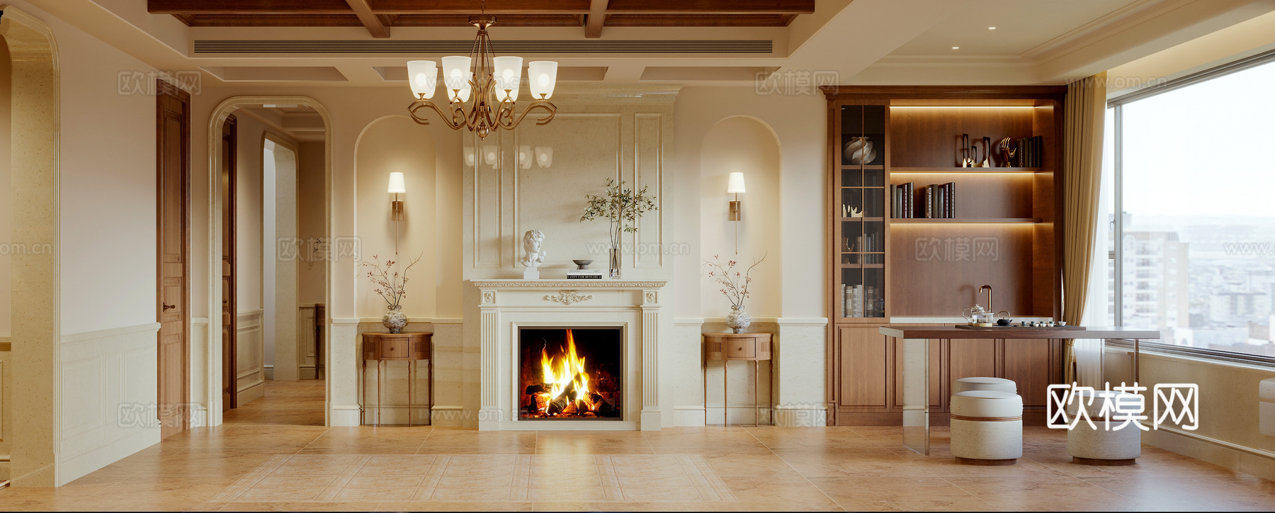 欧式客厅玄关3d模型下载（渲染图1）