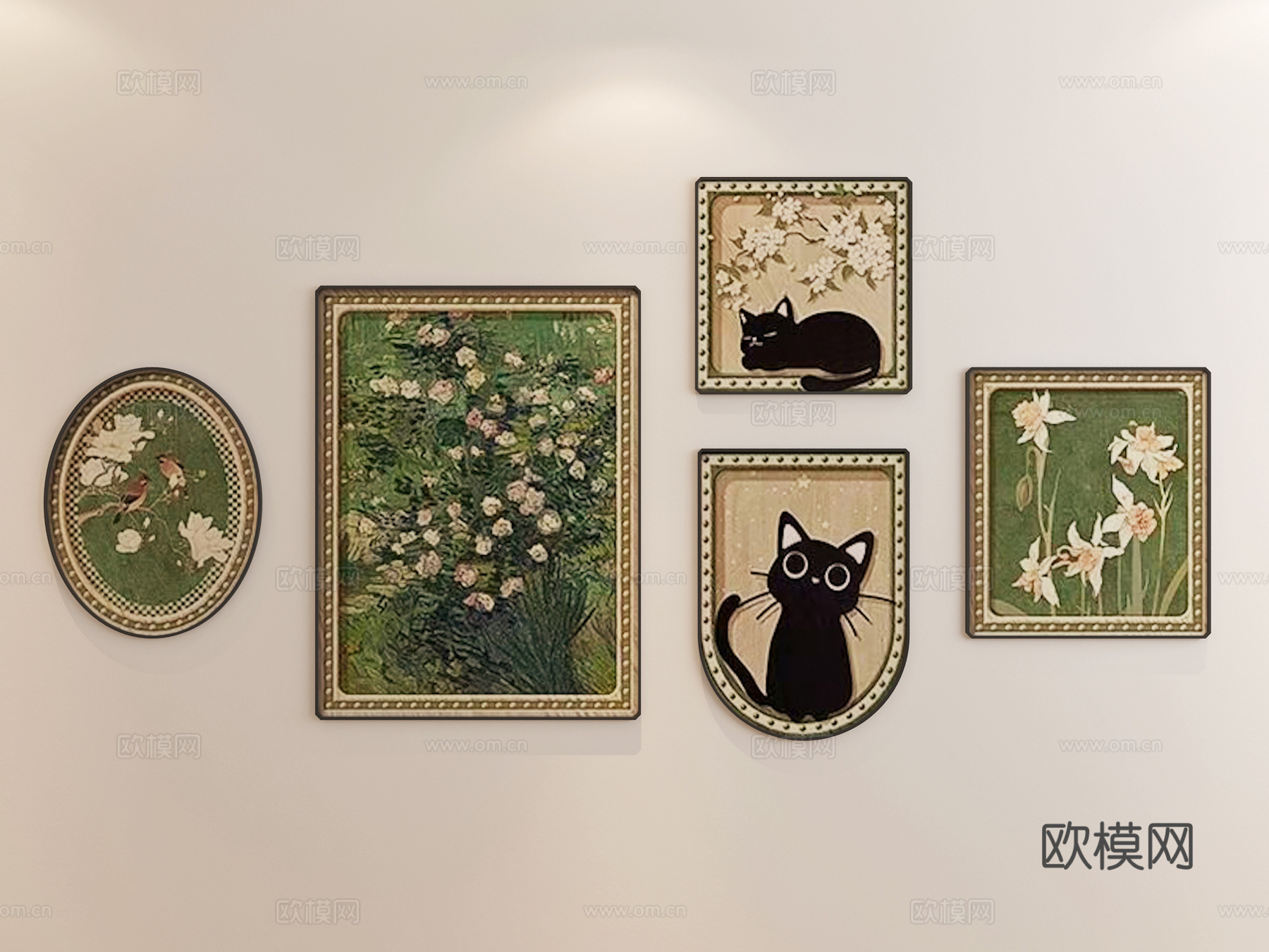 客厅组合画 法式组合画 艺术组合画su模型
