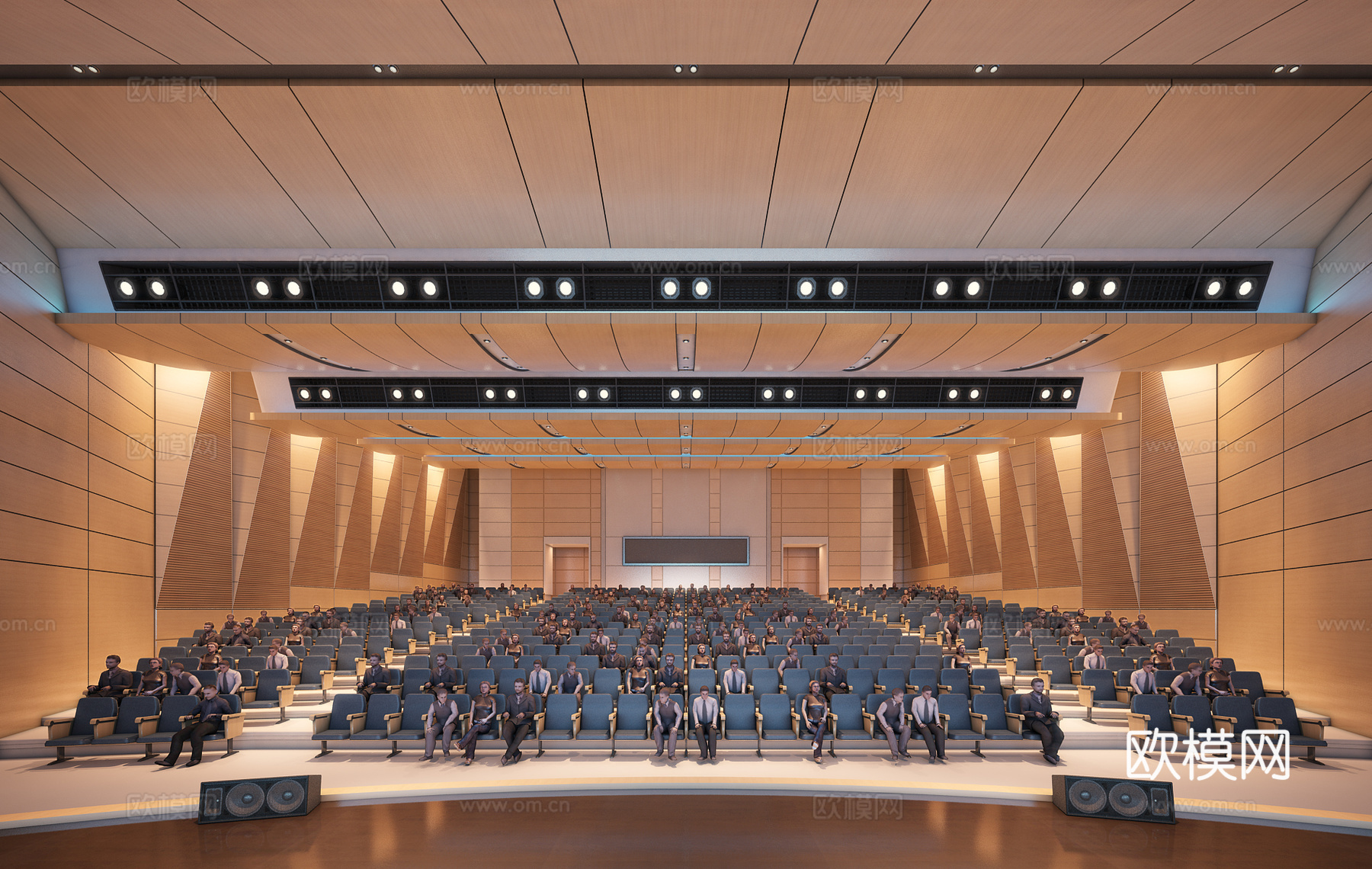 现代剧院 观众 剧院座椅 报告厅 舞台灯光3d模型下载