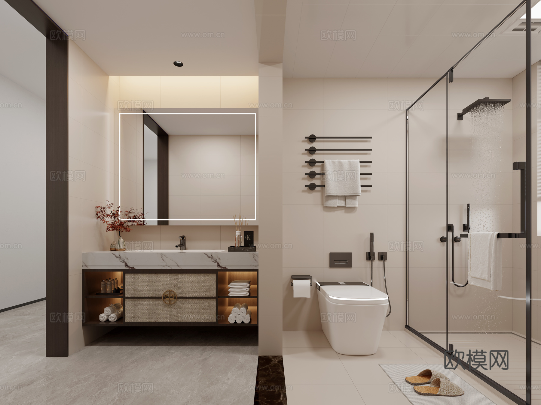 新中式干湿分离卫生间3d模型下载