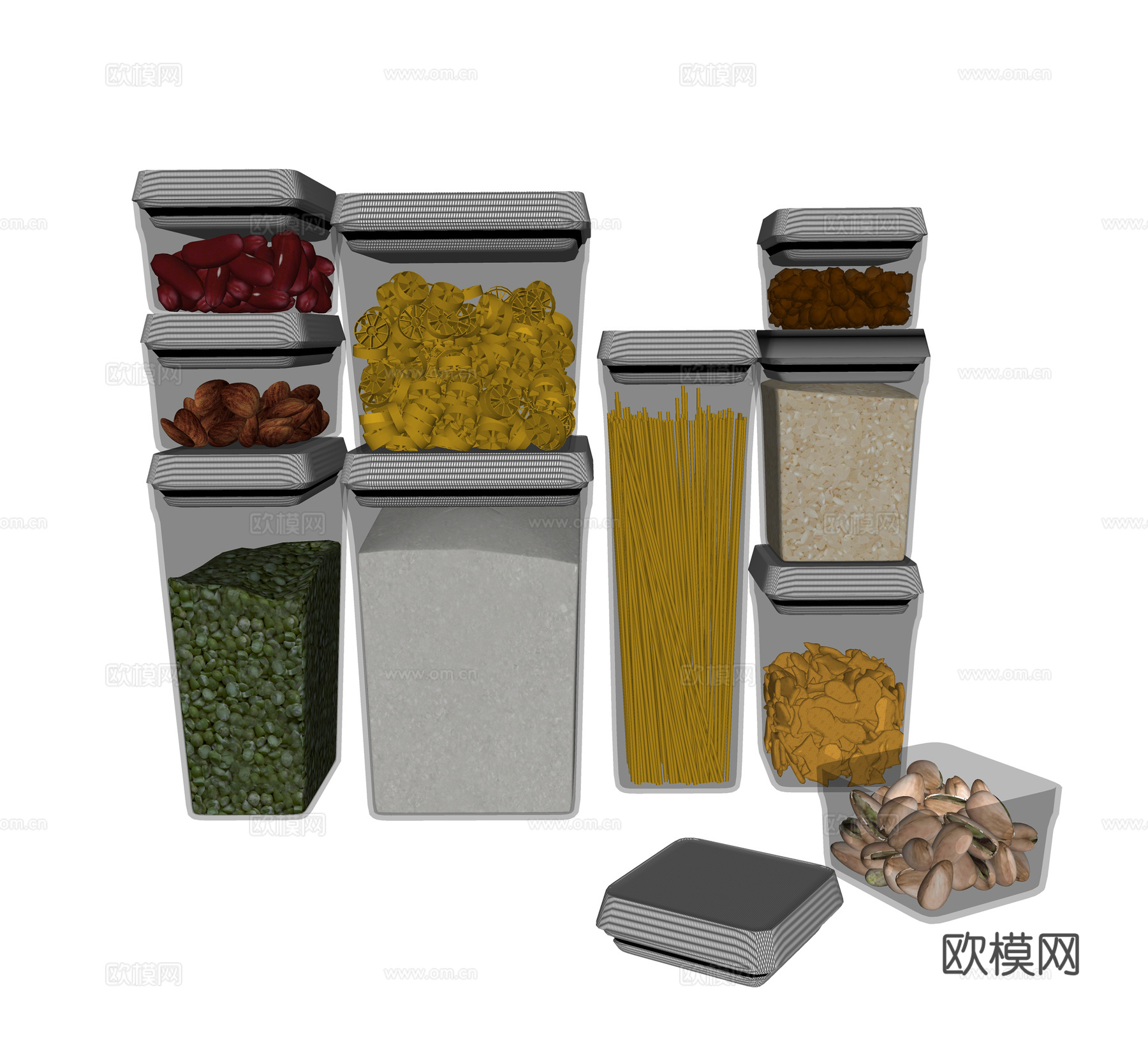 现代厨房用品 食物 储物盒  干粮su模型