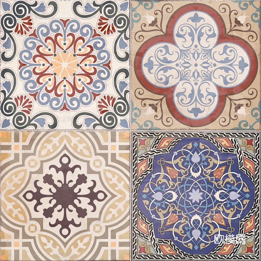 现代复古花砖  石材拼花 小花砖地砖瓷砖下载